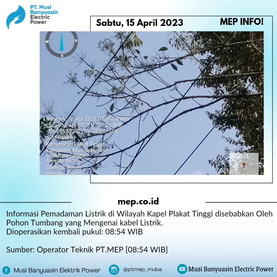 POHON TUMBANG SEBABKAN PADAM DI WILAYAH PLAKAT