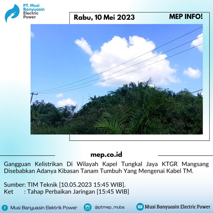 INFORMASI INDIKASI GANGGUAN KELISTRIKAN DI WILAYAH KTGR MANGSANG KAPEL TUNGKAL JAYA