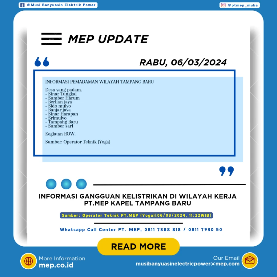 INFORMASI PEMADAMAN WILAYAH TAMPANG BARU 06/03/2024