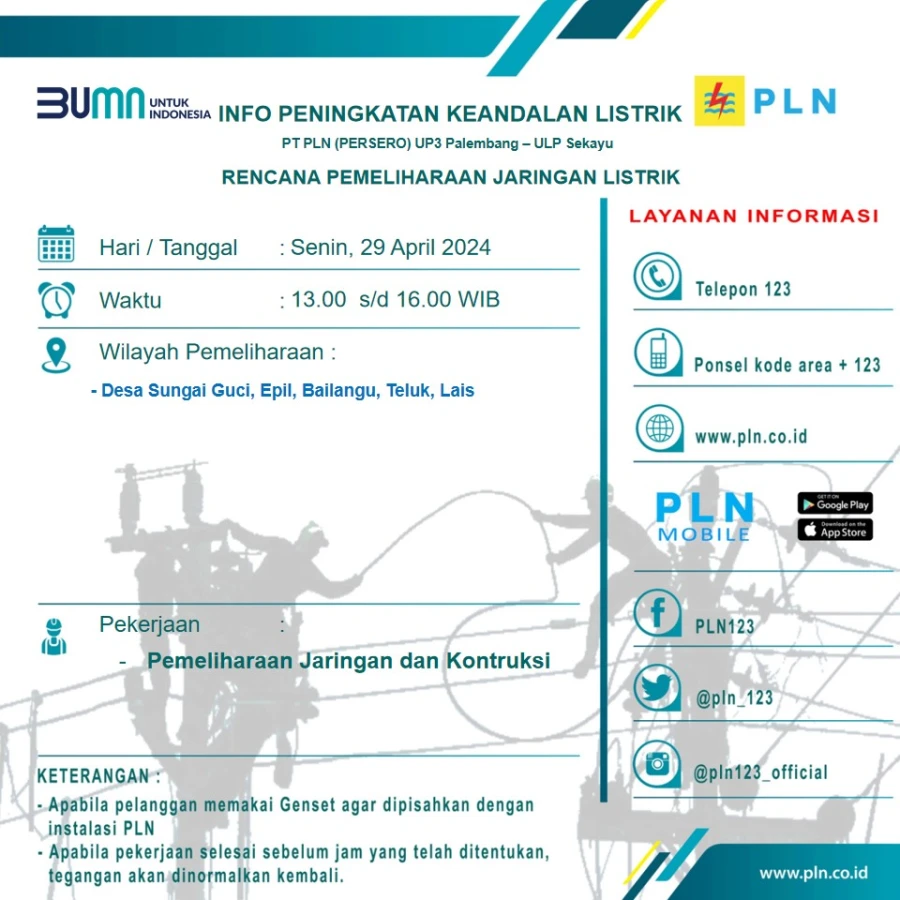 Informasi Penyebab Gangguan Kelistrikan Di Wilayah Kerja PT MEP Kapel Lais 29/04/2024