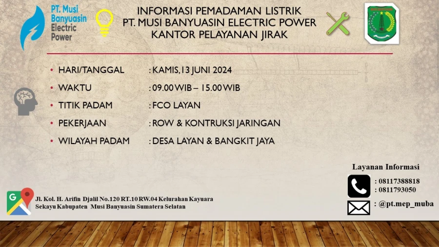 Informasi Pemeliharaan Listrik di Wilayah Kerja PT.MEP Kapel Jirak 13-14 Juni 2024