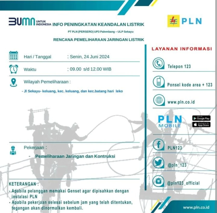 INFORMASI WILAYAH KERJA PT MEP TERDAMPAK PADAM DARI PLN 24/06/24