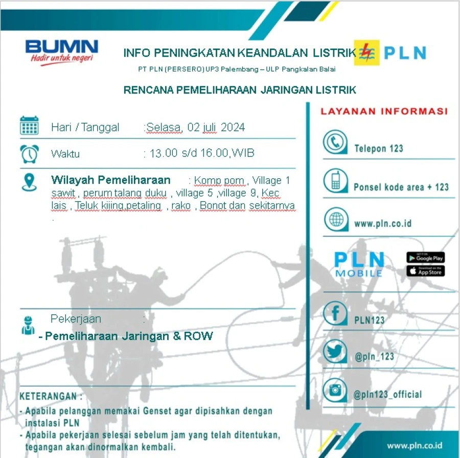 Wilayah Kerja PT MEP Desa Rantau Kroya Kapel Lais Terdampak Padam Kegiatan Pemeliharaan di Wilayah PLN