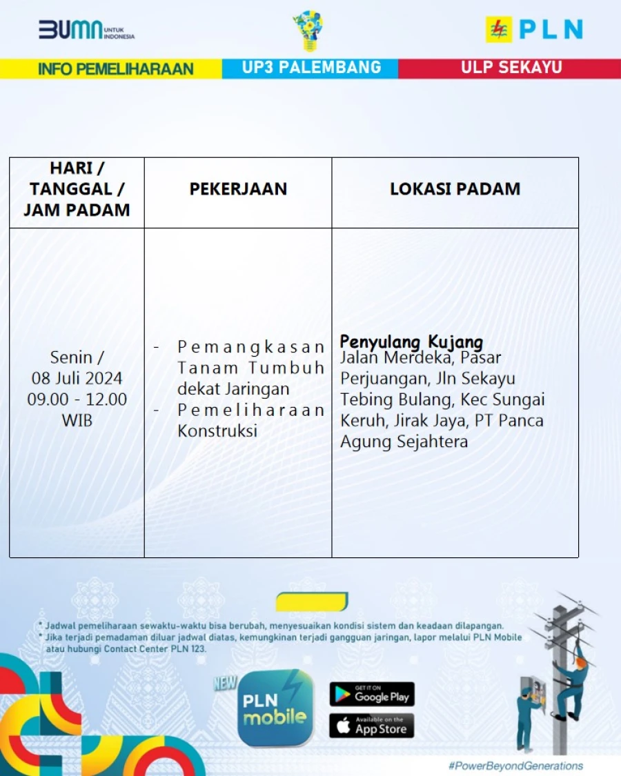 Wilayah Kerja PT MEP Kecamatan Jirak Jaya Terdampak Pemadaman Kegiatan Pemeliharaan PLN 08/07/2024