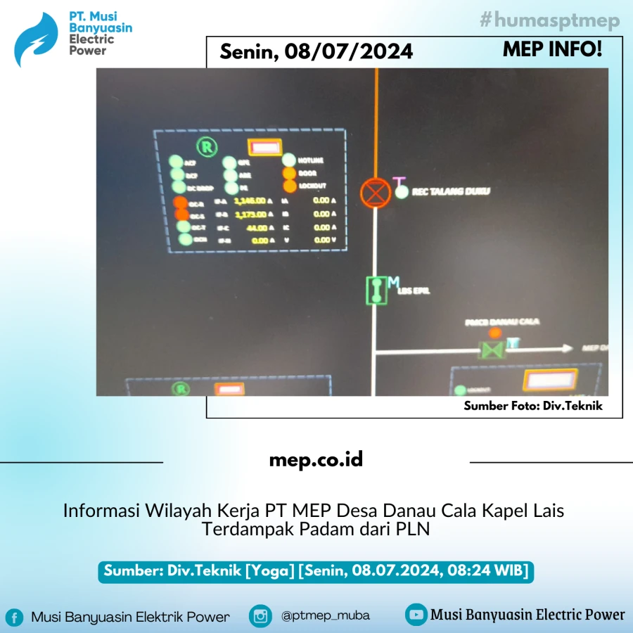 Informasi Wilayah Kerja PT MEP Desa Danau Cala Kapel Lais Terdampak Padam dari PLN 08/07/24