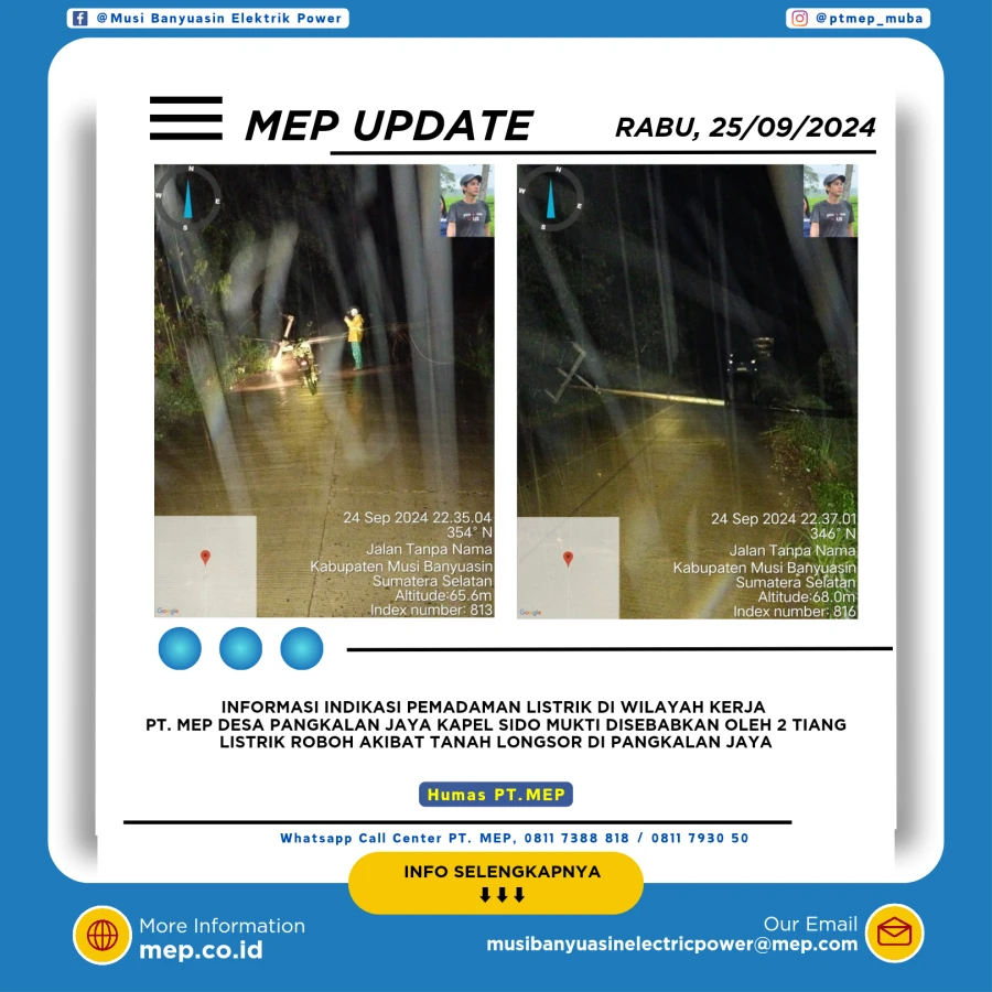 Informasi Penyebab Padam Gangguan Listrik Di Wilayah Kerja PT MEP Kapel SIDO MUKTI Tanggal 25/09/2024
