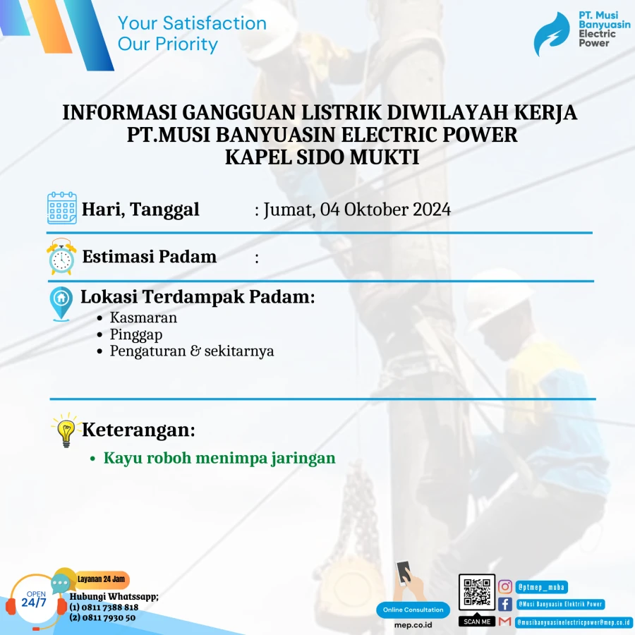 Informasi Penyebab Padam Gangguan Listrik Di Wilayah Kerja PT MEP Kapel Sido Mukti Tanggal 04/10/2024