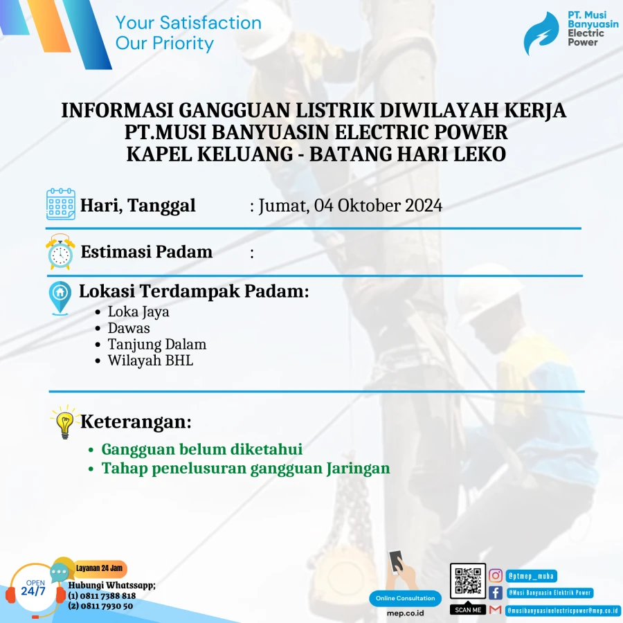 Informasi Penyebab Padam Gangguan Listrik Di Wilayah Kerja PT MEP Kapel Keluang-Batang Hari Leko Tanggal 04/10/2024