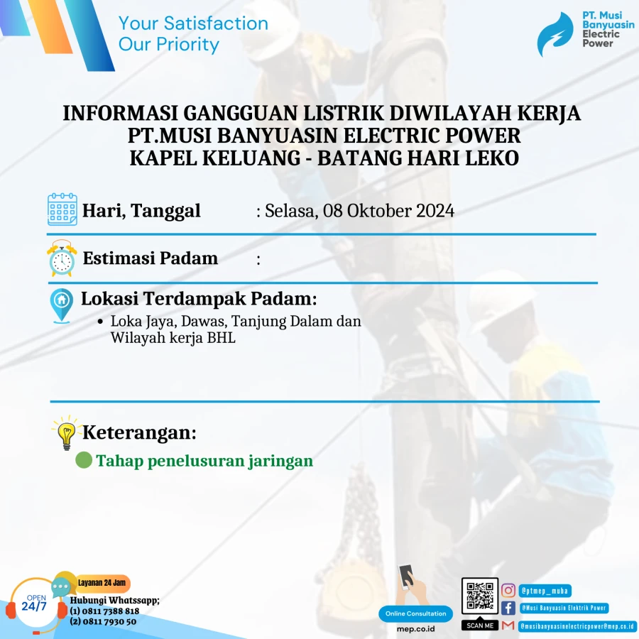 Informasi Penyebab Padam Gangguan Listrik Di Wilayah Kerja PT MEP Kapel Keluang dan Batang Hari Leko Tanggal 08/10/2024