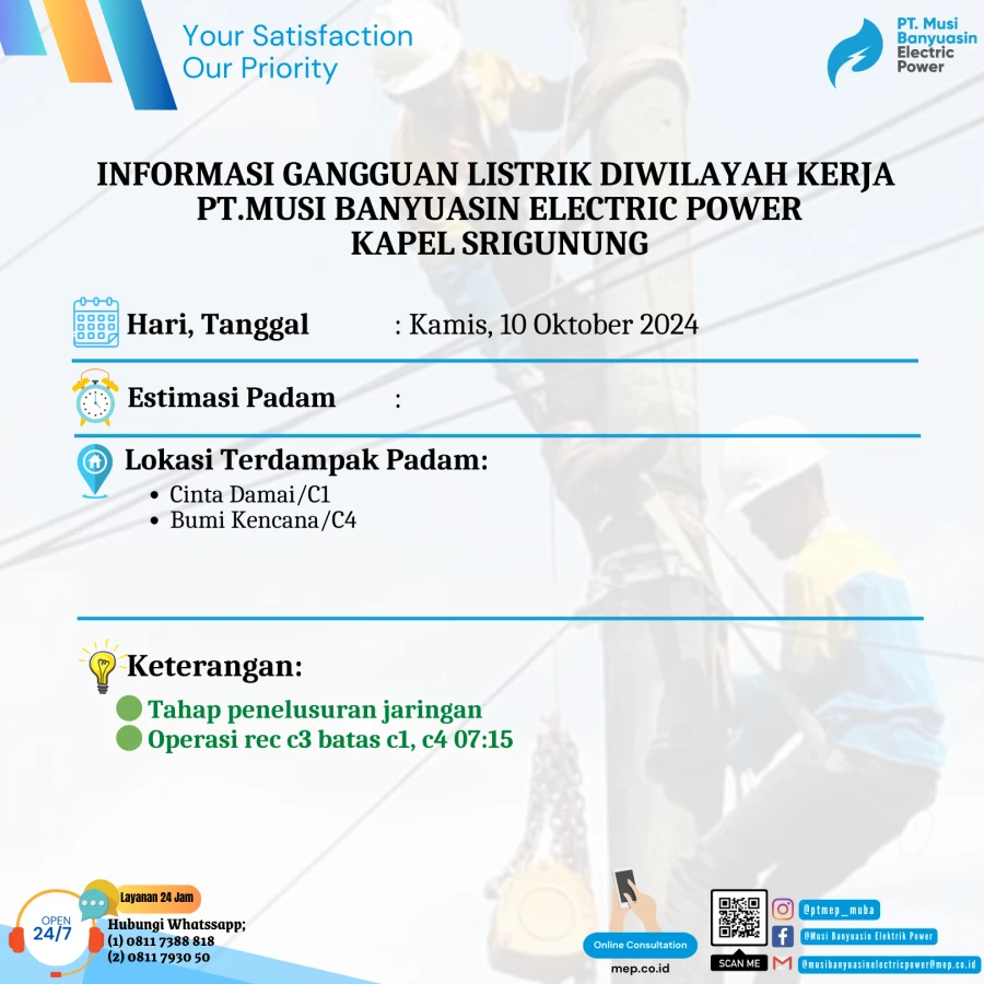 Informasi Penyebab Padam Gangguan Listrik Di Wilayah Kerja PT MEP Kapel Srigunung Tanggal 10/10/2024