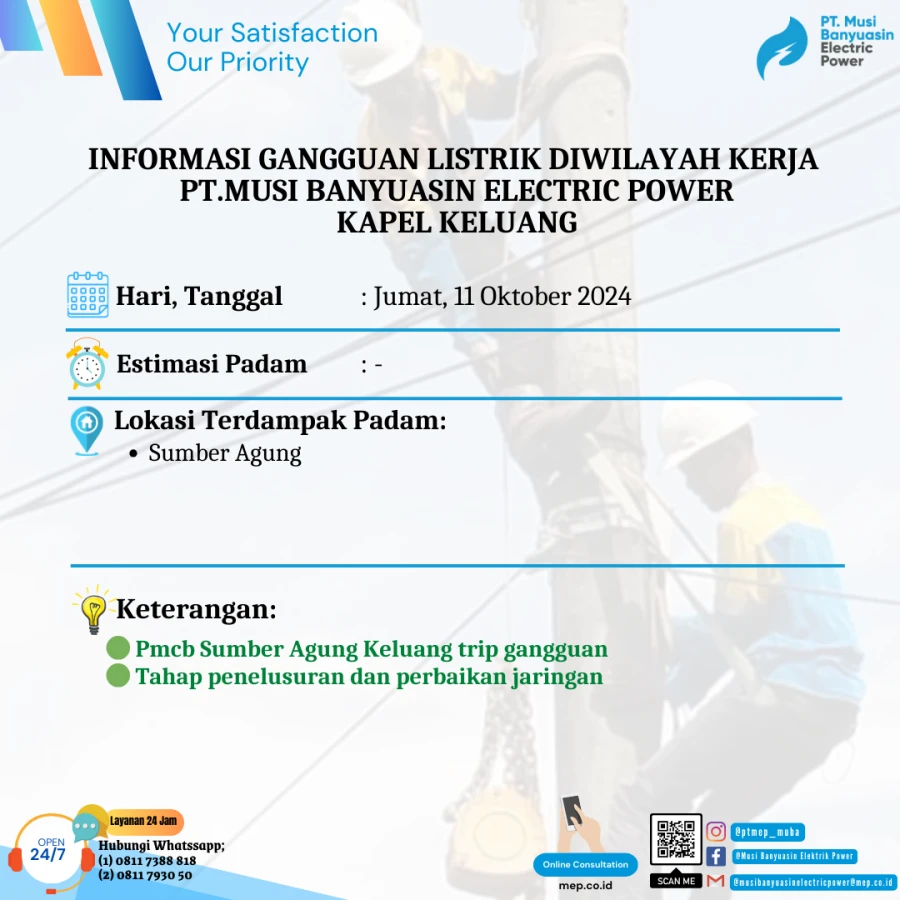 Informasi Penyebab Padam Gangguan Listrik Di Wilayah Kerja PT MEP Kapel Keluang Tanggal 11/10/2024