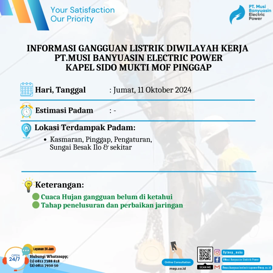 Informasi Penyebab Padam Gangguan Listrik Di Wilayah Kerja PT MEP Kapel Sido Mukti Mof Pinggap Tanggal 11/10/2024