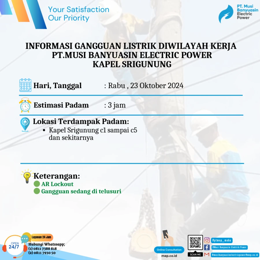 Informasi Penyebab Padam Gangguan Listrik Di Wilayah Kerja PT MEP Kapel Srigunung Tanggal 23/10/2024