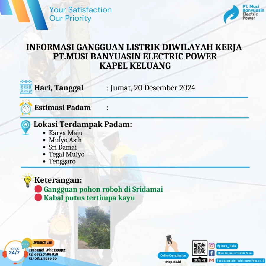 Informasi Penyebab Padam Gangguan Listrik Di Wilayah Kerja PT MEP Kapel Keluang Tanggal 20/12/2024