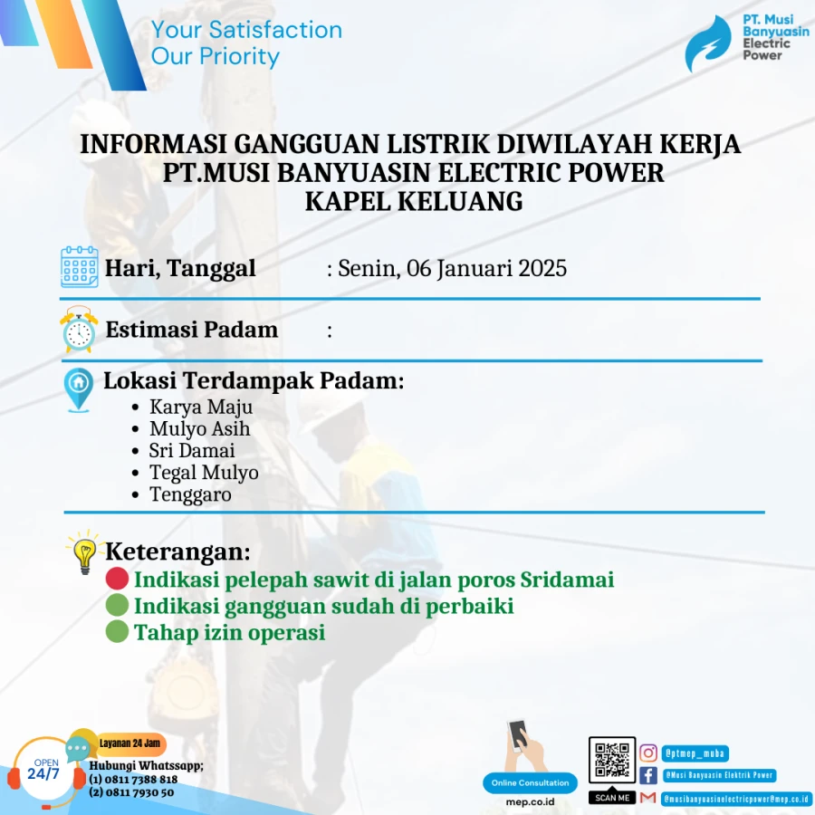 Update Informasi Penyebab Padam Gangguan Listrik Di Wilayah Kerja PT MEP Kapel Keluang Tanggal 06/01/2024
