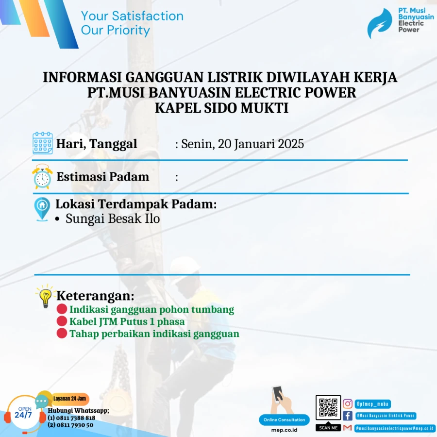 Informasi Penyebab Padam Gangguan Listrik Di Wilayah Kerja PT MEP Kapel Sido Mukti Tanggal 20/01/2025