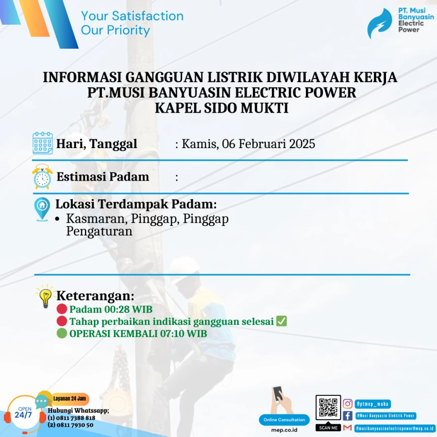 Update Informasi Penyebab Padam Gangguan Listrik Di Wilayah Kerja PT MEP Kapel Sido Mukti Tanggal 06/02/2025