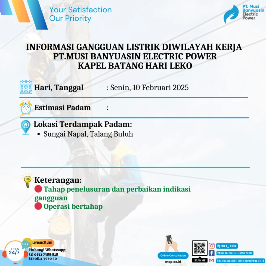 Update Informasi Penyebab Padam Gangguan Listrik Di Wilayah Kerja PT MEP Kapel Batang Hari Leko Tanggal 10/02/2025