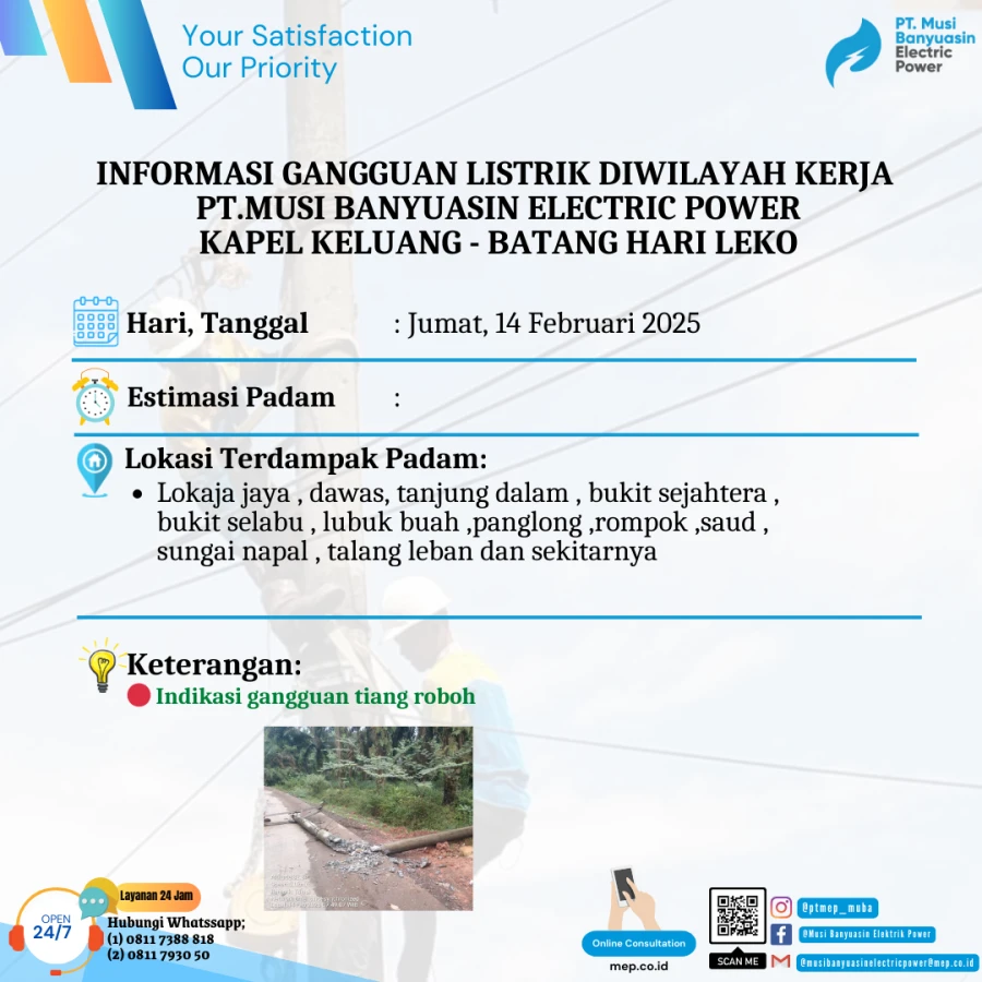 Informasi Penyebab Padam Gangguan Listrik Di Wilayah Kerja PT MEP Kapel Keluang Tanggal 14/02/2025
