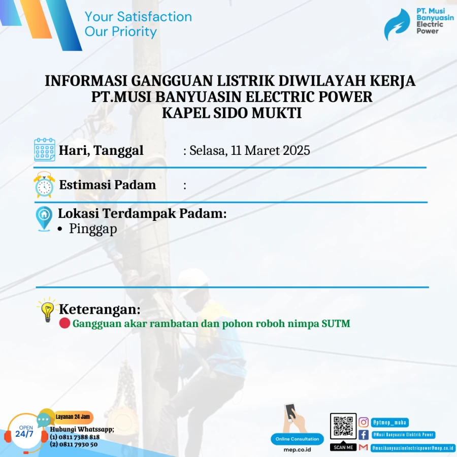 Informasi Penyebab Padam Gangguan Listrik Di Wilayah Kerja PT MEP Kapel Sido Mukti Tanggal 11/03/2025