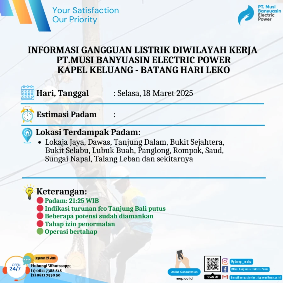 Update Informasi Penyebab Padam Gangguan Listrik Di Wilayah Kerja PT MEP Kapel Keluang-Batang Hari Leko Tanggal 18/03/2025