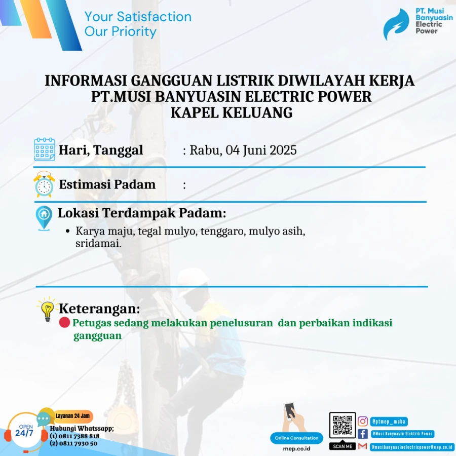 Informasi Penyebab Padam Gangguan Listrik Di Wilayah Kerja PT MEP Kapel Keluang Tanggal 04/06/2025
