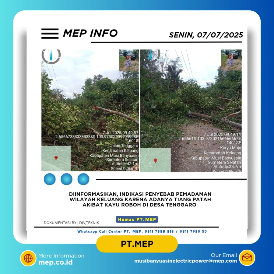 Informasi penyebab pemadaman wilayah kapel  Keluang  tanggal 07/07/2025