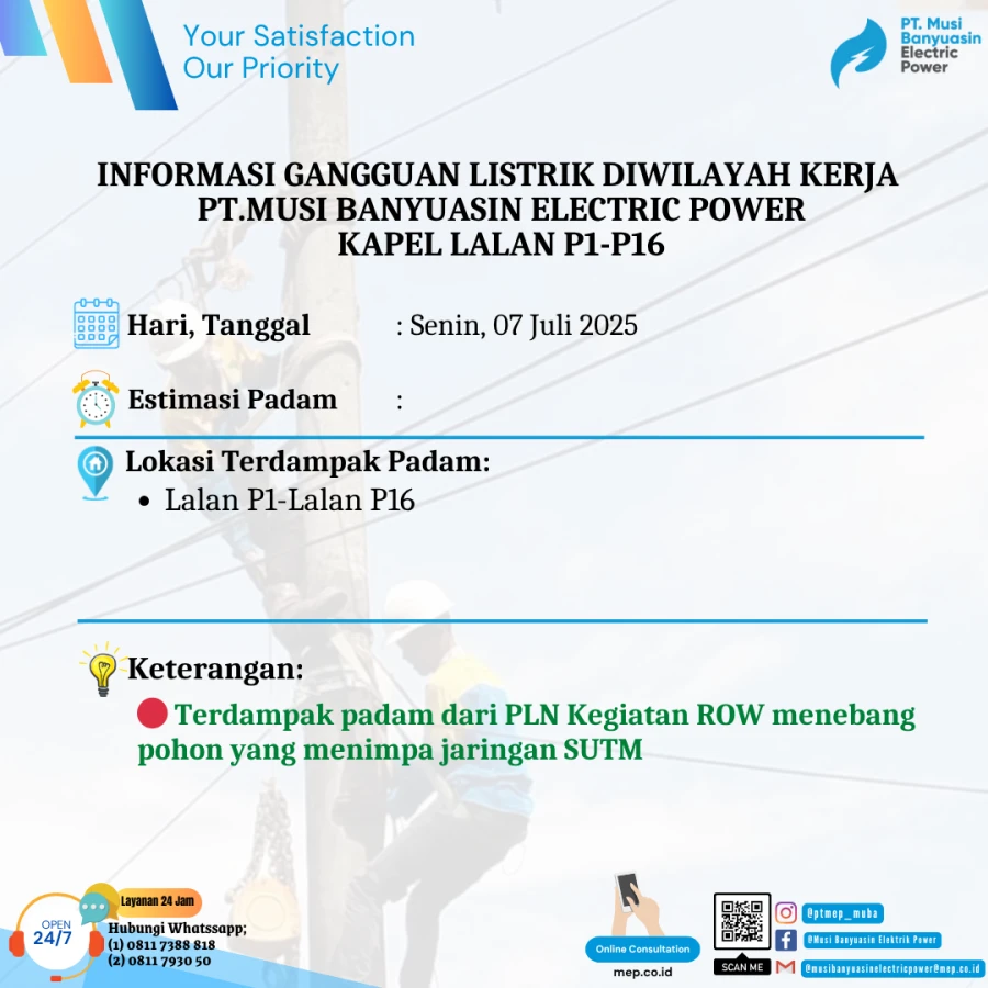 Informasi Penyebab Padam Gangguan Listrik Di Wilayah Kerja PT MEP Kapel Lalan Jum'at tanggal 18/07/2025
