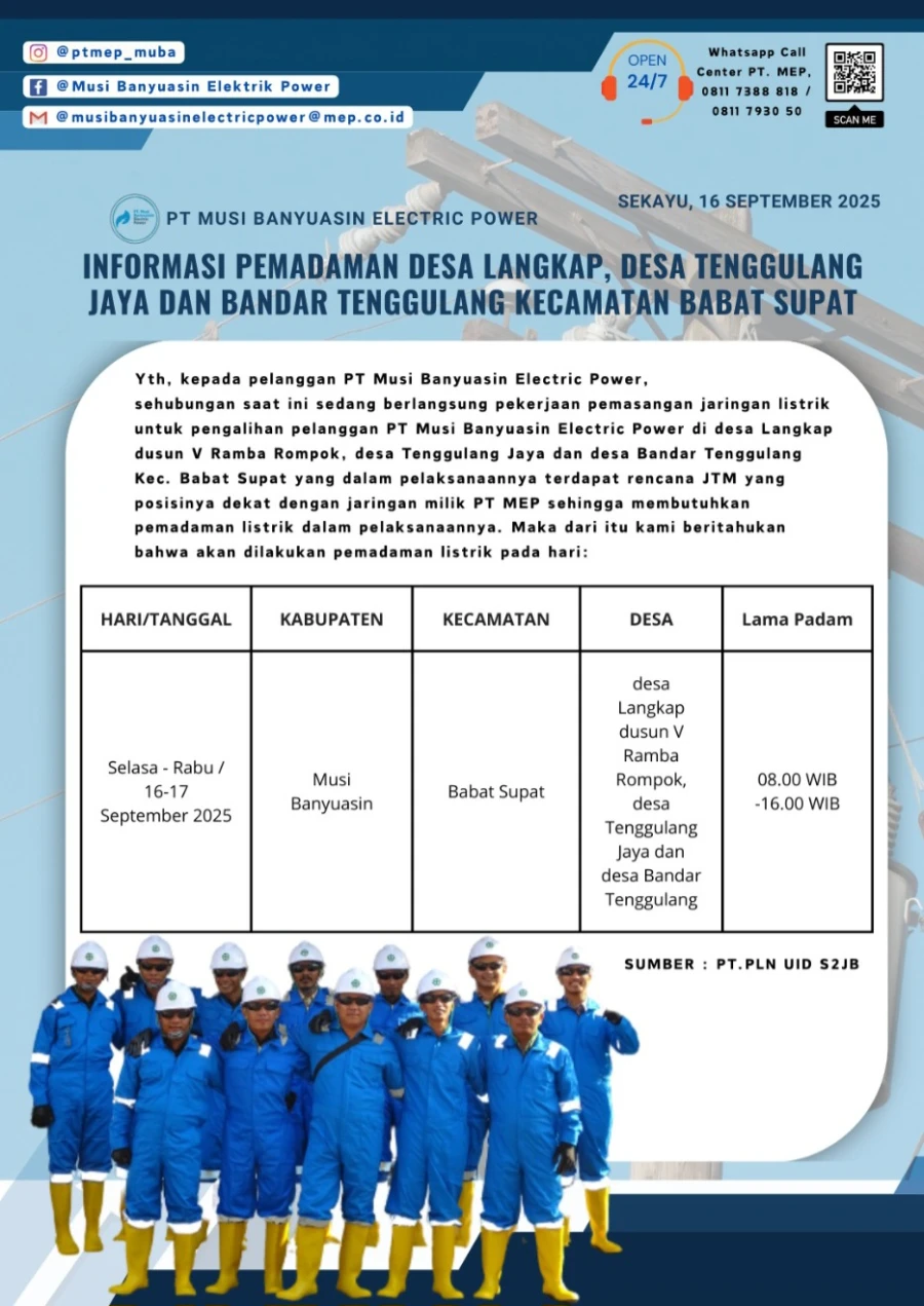 INFORMASI PEMADAMAN 16-17 SEPTEMBER 2025